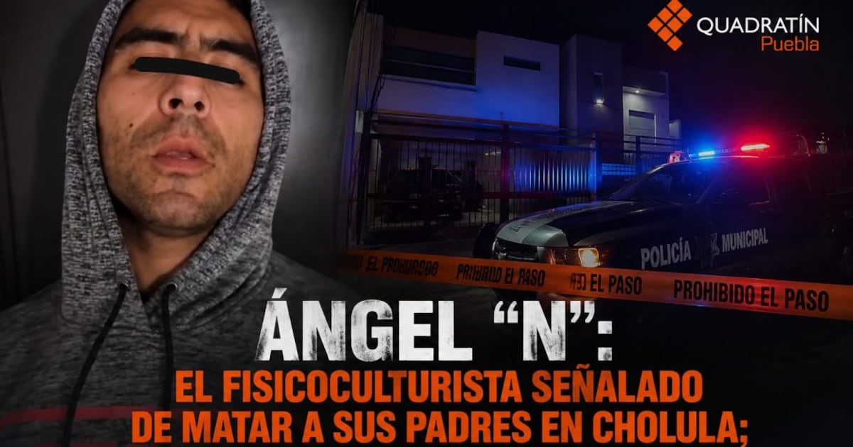 Ángel Rodríguez Mora, fisicoculturista detenido en San Pedro Cholula como presunto responsable del doble homicidio de sus padres el 26 de julio de 2026 (rostro censurado en imagen de prensa)