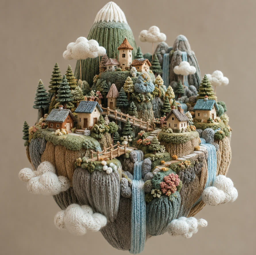 Miniatura fiber art alpina flotante de @Anishaa_writes