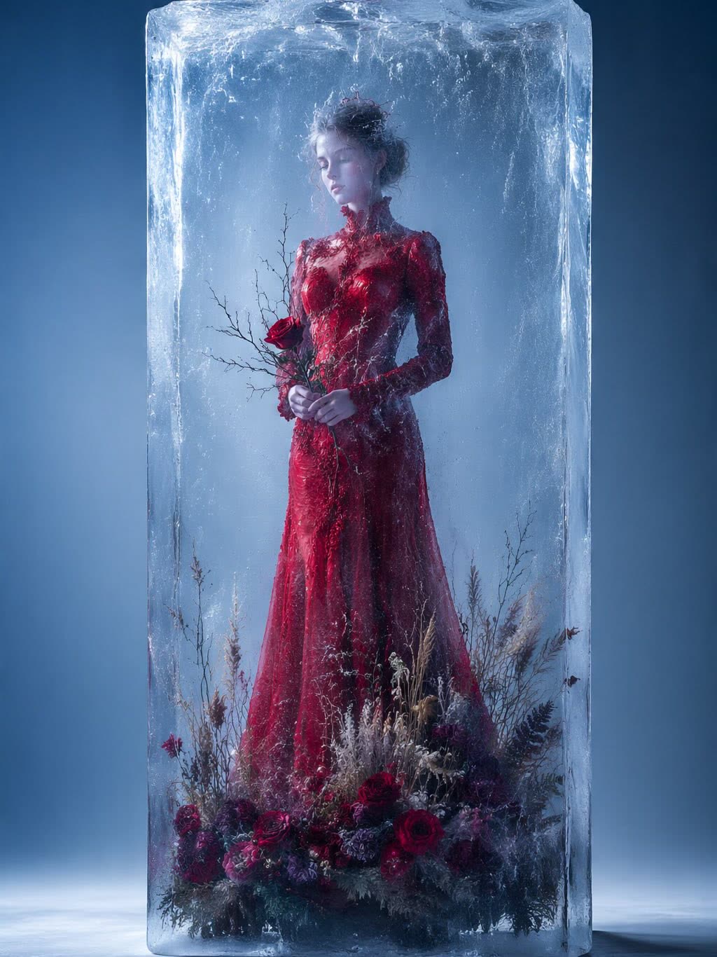 Portrait beauty frozen in ice block by @I_Athenaai
