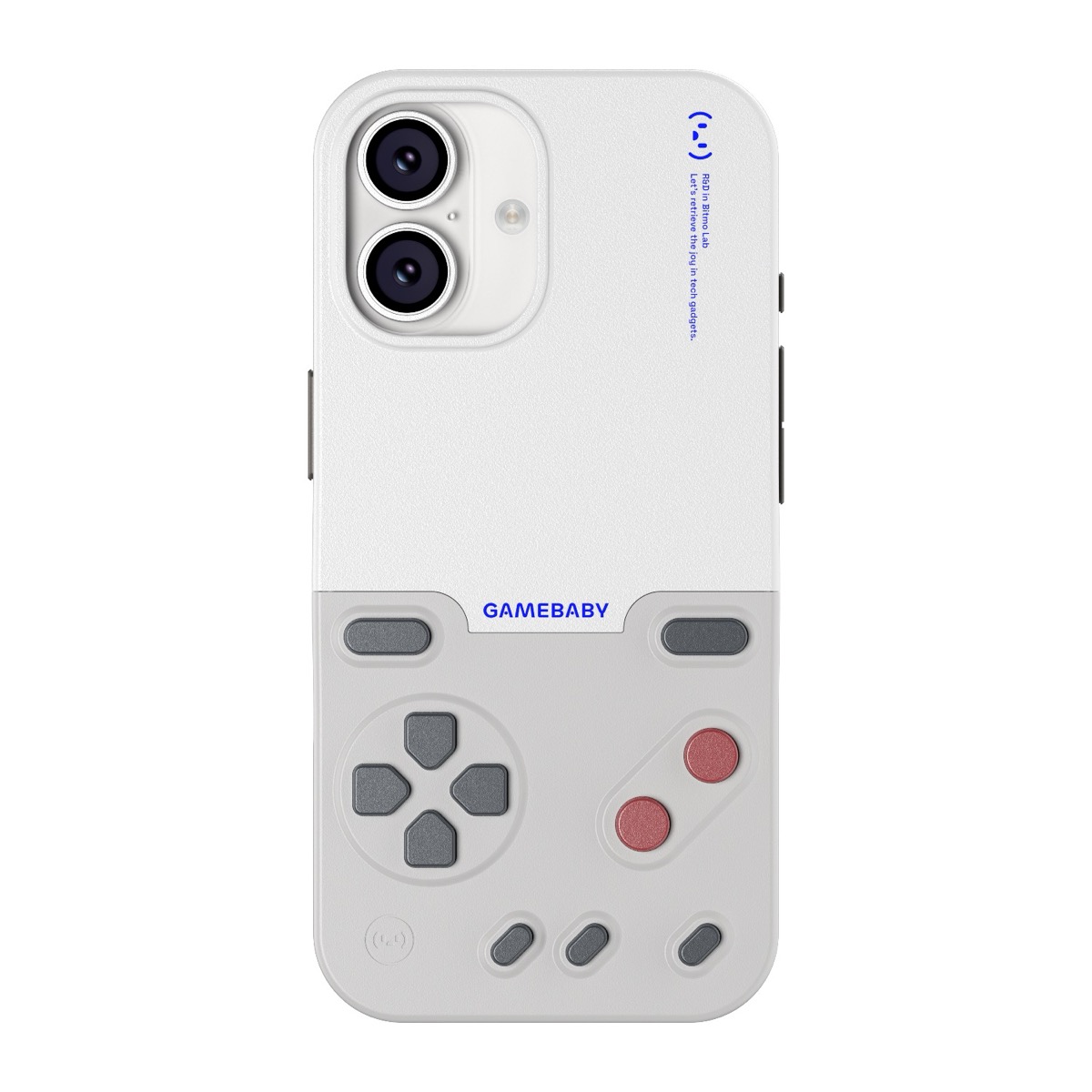GAMEBABY en iPhone 17: funda BitmoLab con diseño de consola retro y botones integrados
