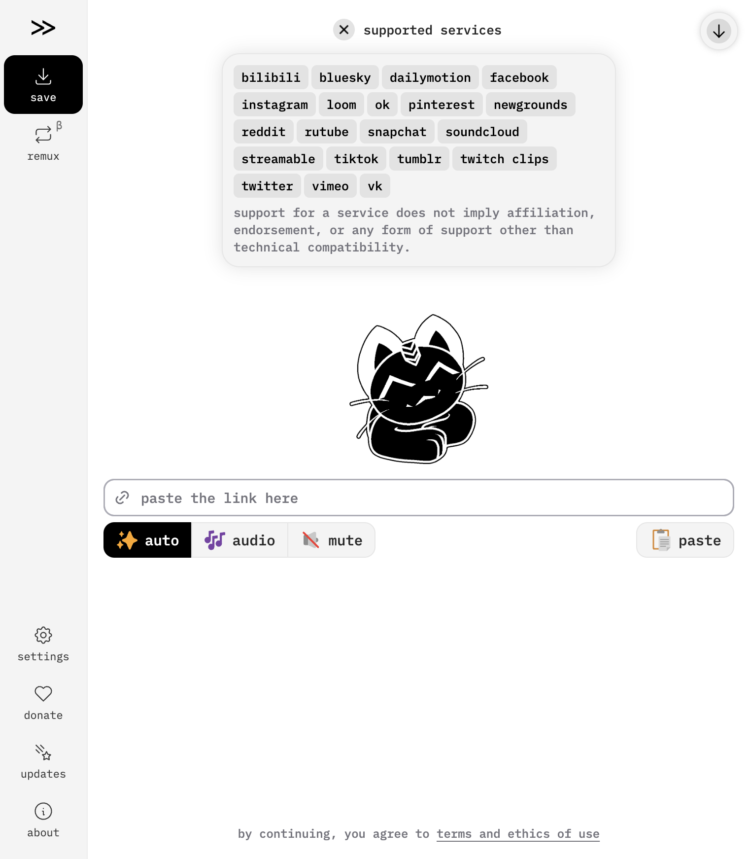 Lista de servicios compatibles con cobalt: bilibili, bluesky, instagram, tiktok, soundcloud, reddit, twitter y más