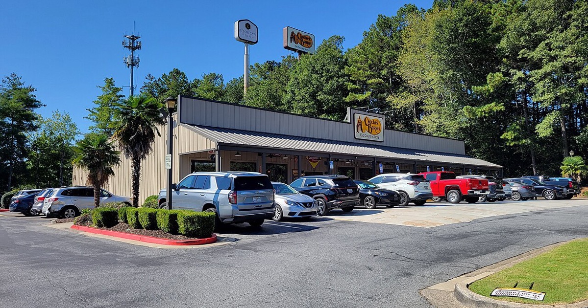 Sign outside of a Cracker Barrel Old Country Store restaurant in Kennesaw, Georgia: The chain announced on July 27, 2026 that Julie Masino will step down as president