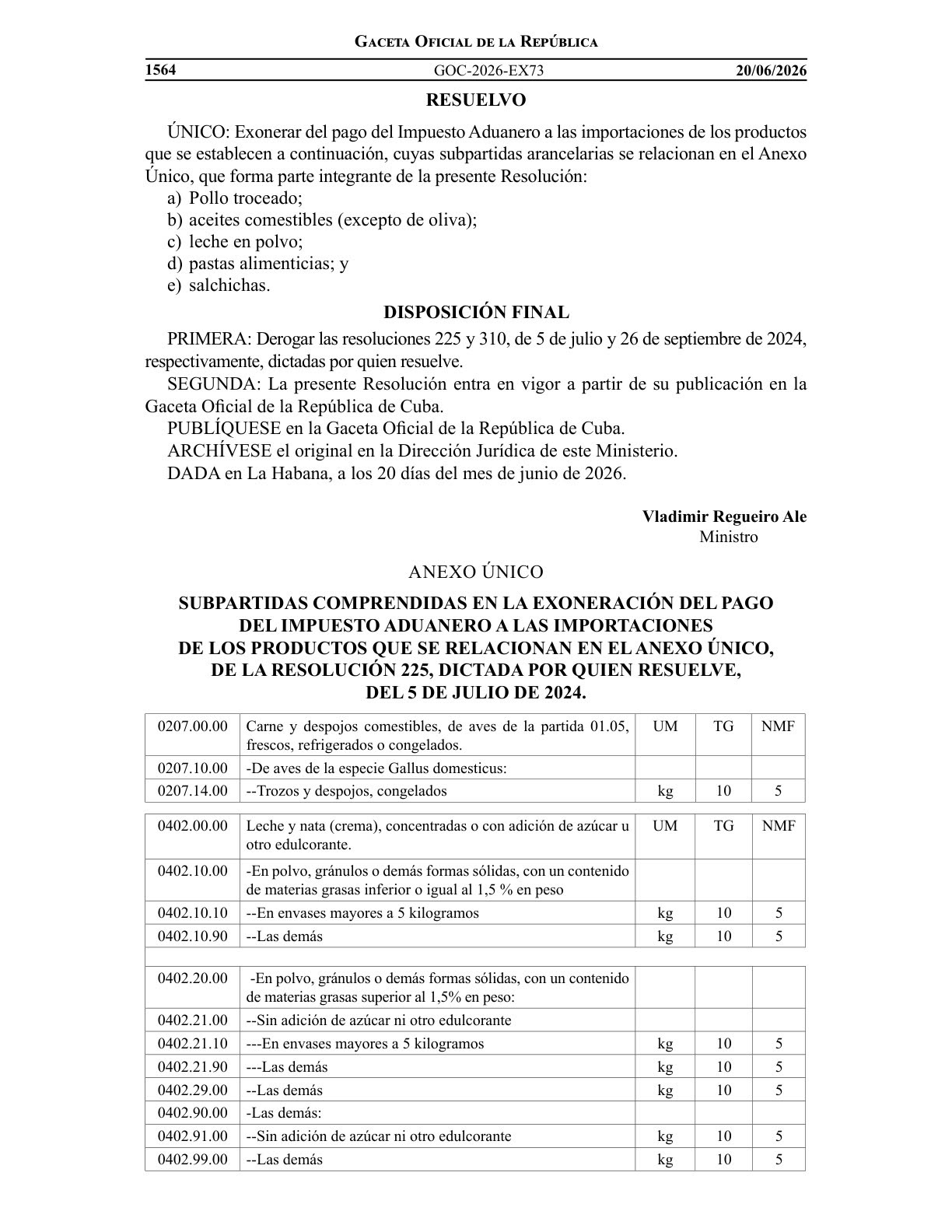 Texto de la Resolución 150/2026: Cuba elimina precios minoristas máximos al pollo, aceite, leche en polvo, pastas y salchichas importados