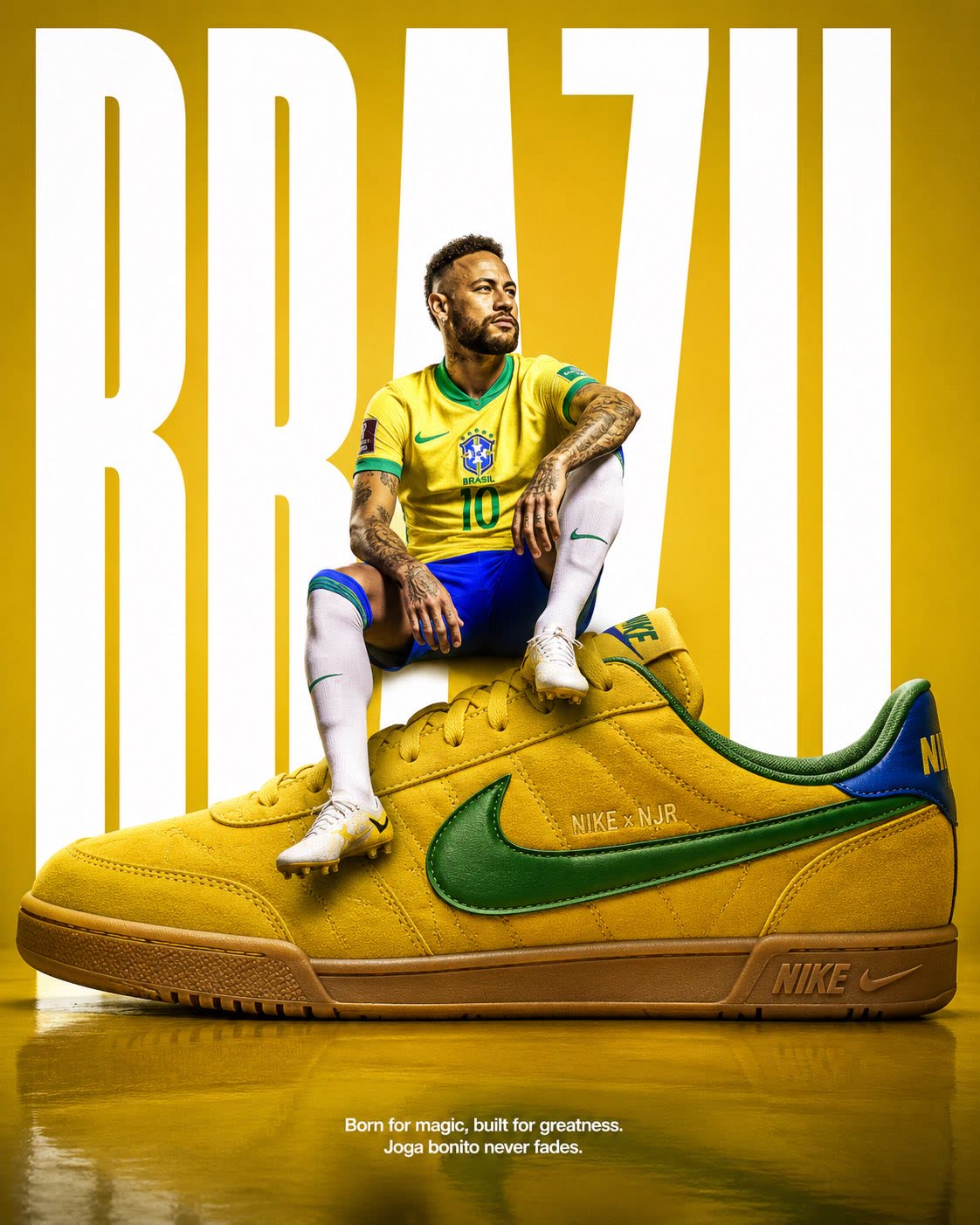 Segunda variante del hilo: otro póster Brasil Neymar con zapatilla Nike y fondo amarillo