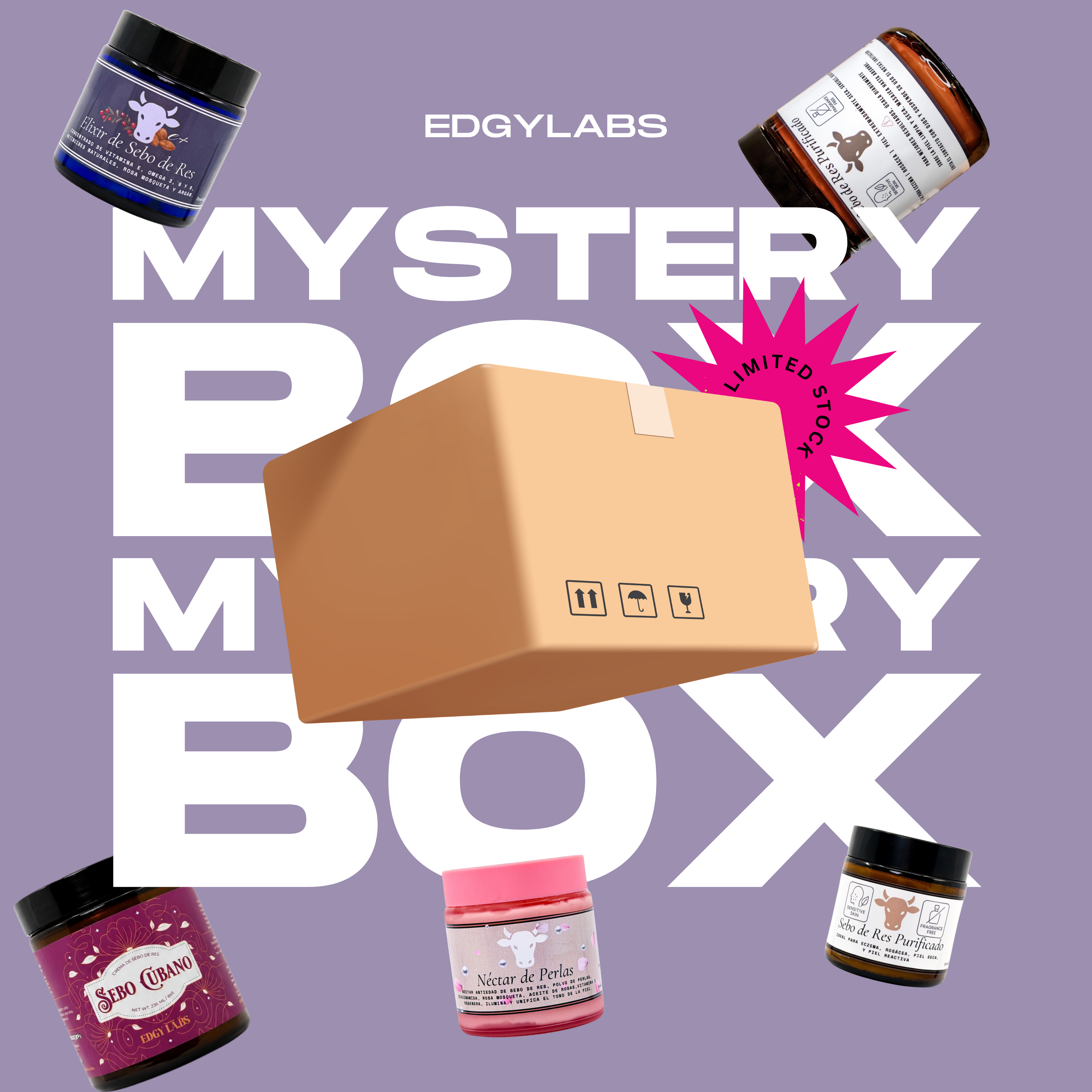 Mystery Box Exclusiva de Edgy Labs: caja sorpresa con productos de skincare de sebo de res valorados en más de 150 dólares