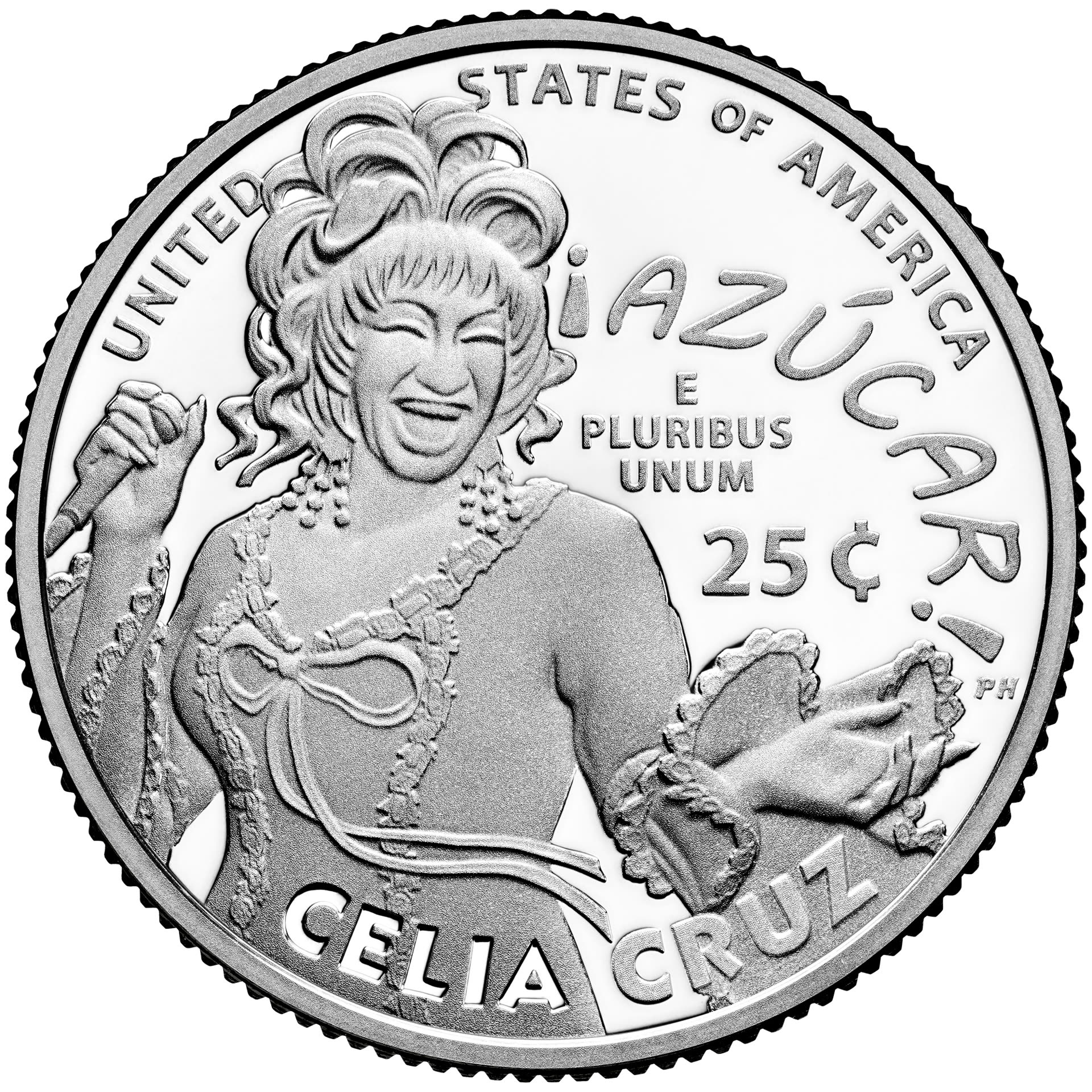 Moneda de 25 centavos de EE. UU. de 2024 con el retrato de Celia Cruz en la serie American Women Quarters