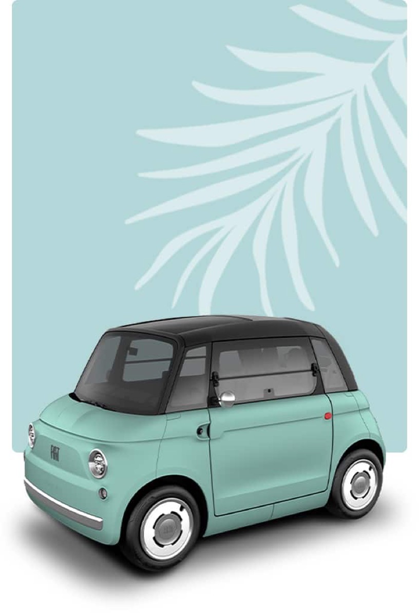 FIAT Topolino 2026 en Verde Vita Mint: versión cerrada con puertas asimétricas y techo de cristal