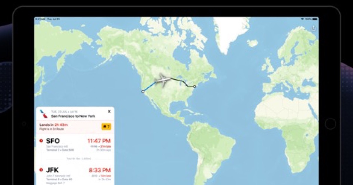 Flighty en iPad: seguimiento en tiempo real de un vuelo con mapa, puertas, terminales y datos pilot-grade en la interfaz de la app