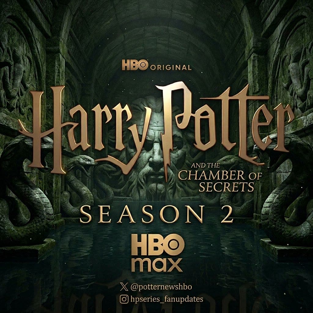 Anuncio gráfico de la renovación de Harry Potter temporada 2: Cámara de los Secretos, rodaje en otoño 2026 y Jon Brown como co-showrunner