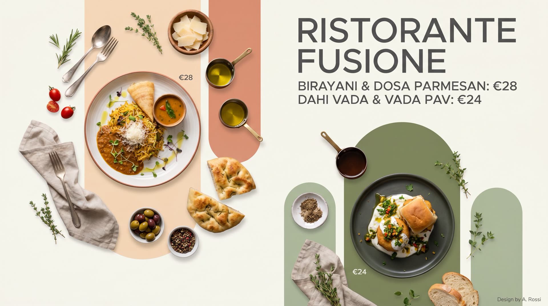 Variante Ristorante Fusione: fusión italiana e india con biryani y dosa