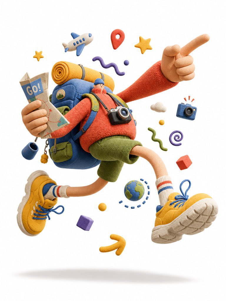 Segundo ejemplo del hilo: otra ilustración 3D editorial con personaje exagerado y props flotantes