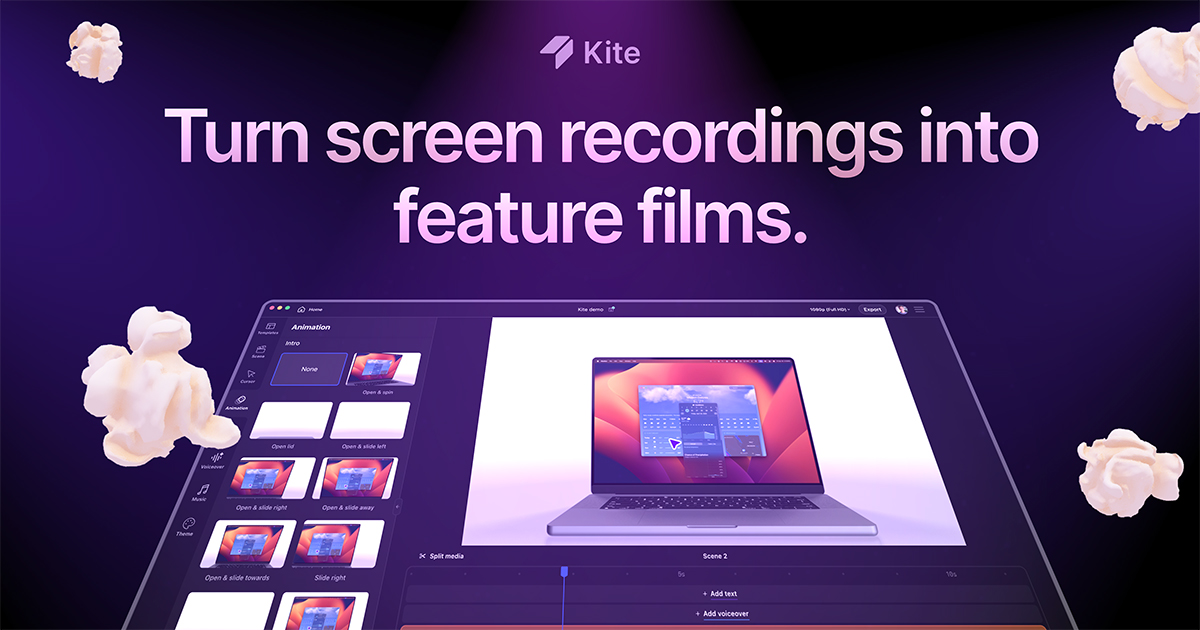 Kite: grabador de pantalla para Mac que convierte demos de producto en vídeos con estética tipo comercial de Apple