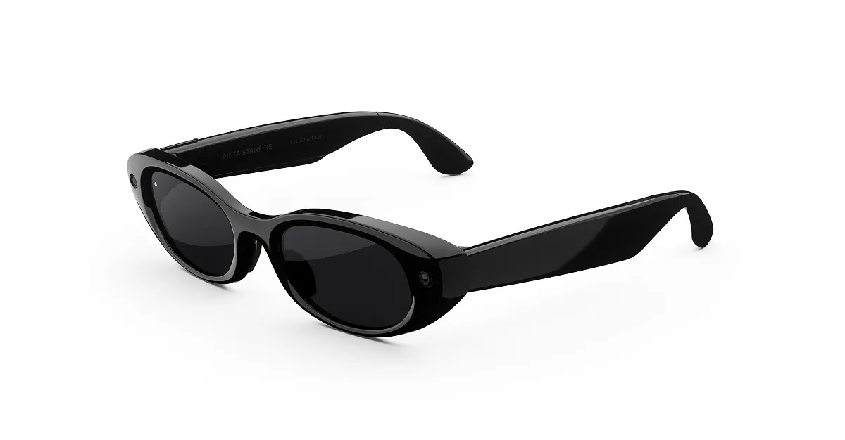 Meta Glasses Starfire Kylie Edition en negro: montura ovalada con gema en la lente, colaboración de Meta con Kylie Jenner anunciada el 23 de junio de 2026