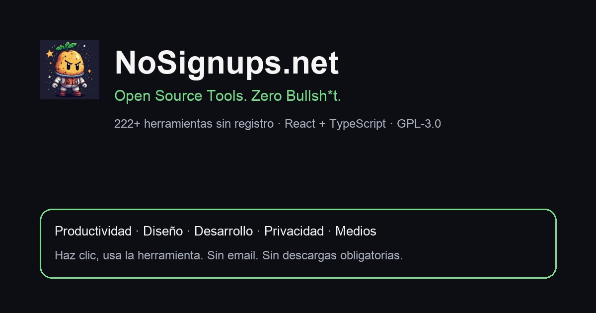 NoSignups.net — directorio de herramientas open source sin registro que funcionan en el navegador