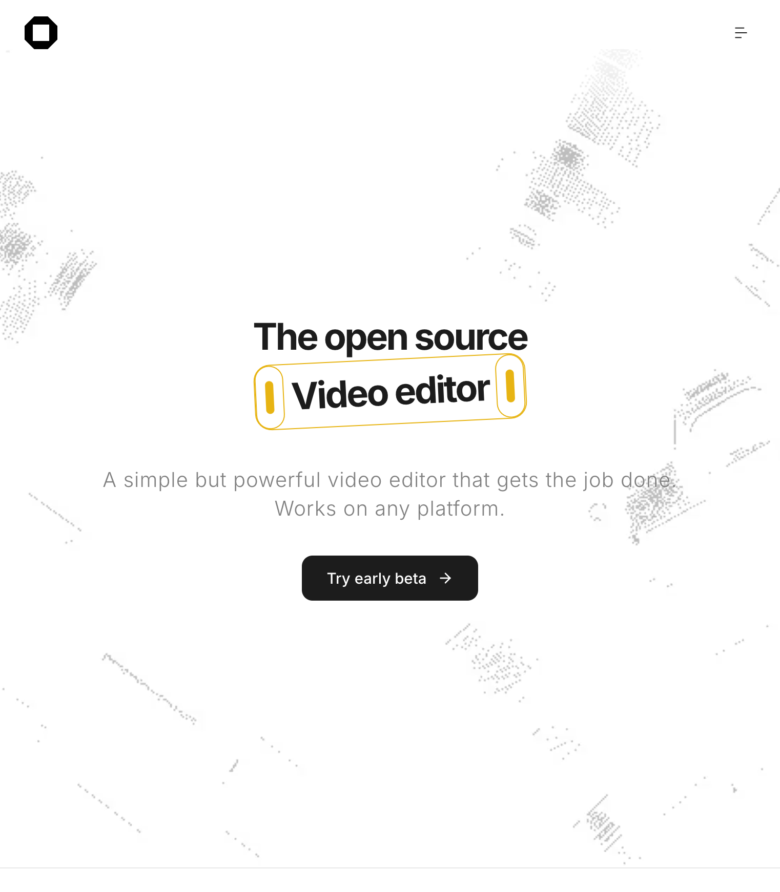 Landing de OpenCut: The open source Video editor con botón Try early beta