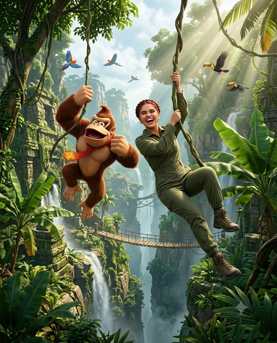 Segundo resultado del hilo: otra variante de la escena de jungla con la protagonista y Donkey Kong