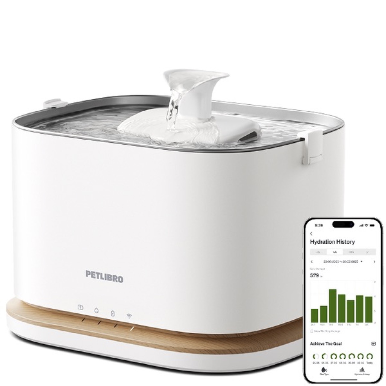 Petlibro Dockstream 2 Smart Fountain — smart water fountain with stainless steel tray and hydration tracking in the app