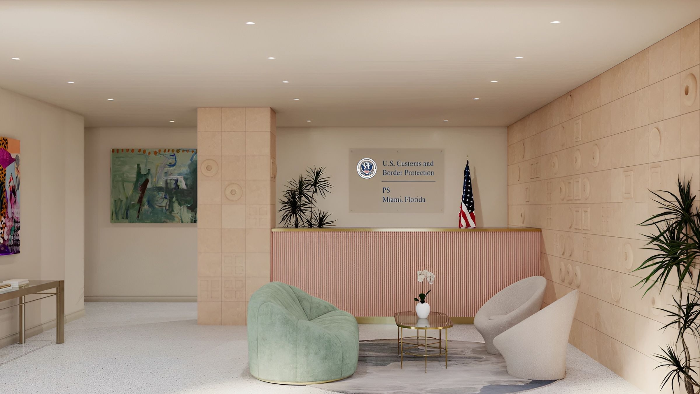 Área de control de aduana e inmigración (CBP) dentro de PS MIA, terminal privada del Aeropuerto de Miami