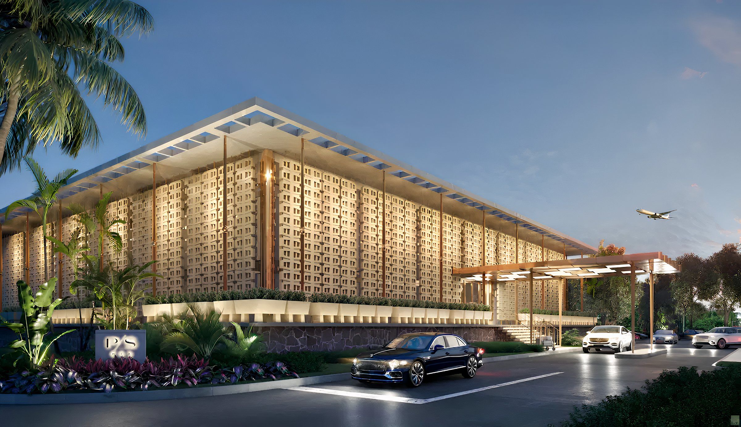 Exterior del edificio histórico de Pan Am restaurado: PS MIA, la terminal privada de lujo en el Aeropuerto Internacional de Miami con suites, spa y acceso VIP para pasajeros de vuelos comerciales.