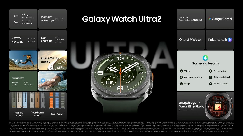 Ficha técnica Galaxy Watch Ultra2 — 47 mm, 5.000 nits, 10 ATM y Snapdragon Wear Elite