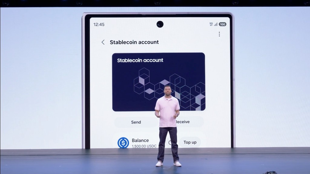 Cuenta stablecoin en Samsung Wallet con saldo USDC — Send, Receive y Top up en Galaxy Unpacked 2026