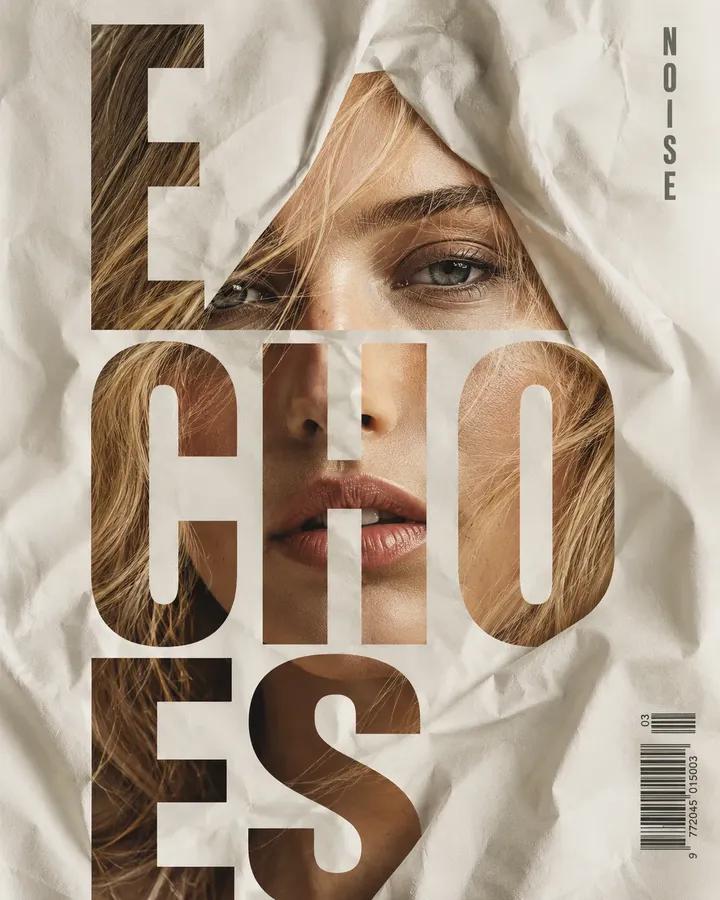 Cuarto ejemplo del hilo: póster de belleza con tipografía condensada y código de barras decorativo