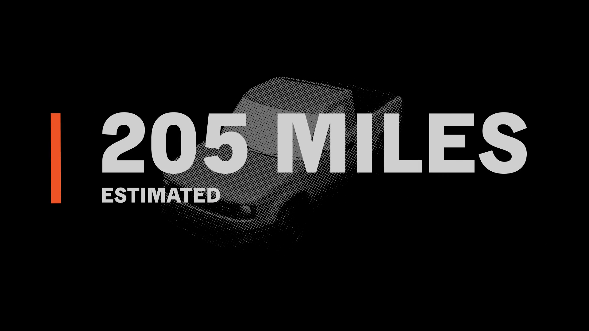 Gráfico oficial de Slate Auto: autonomía estimada de 205 millas por carga