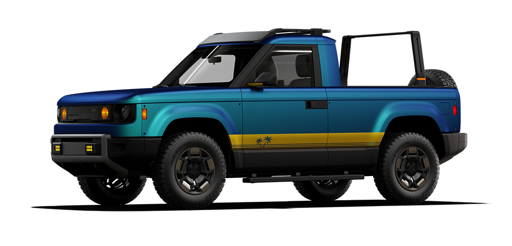 Paquete de inicio Cali Sunset de Slate: pickup con vinilado azul, calcomanías y portaequipajes de techo