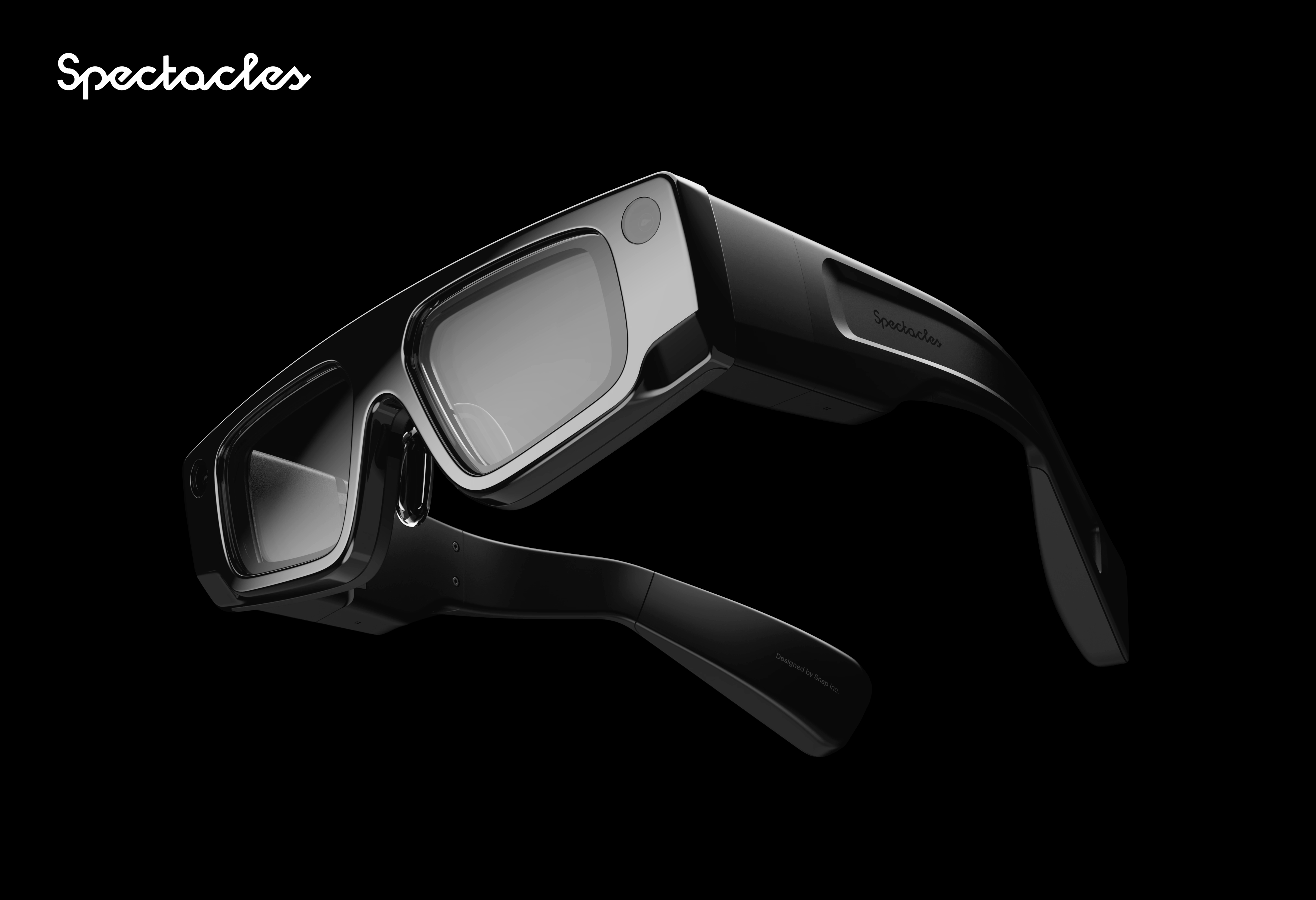 SPECS, las gafas de realidad aumentada de Snap en negro sobre fondo oscuro; Evan Spiegel las presentó el 16 de junio de 2026 en el Augmented World Expo