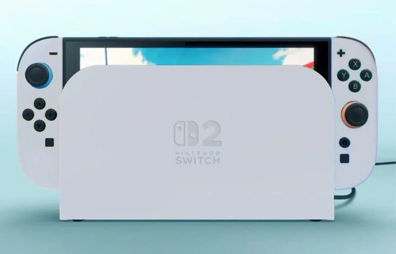 Prototipo filtrado de una posible Nintendo Switch 2 OLED con marco blanco, similar al diseño de la Switch OLED original; Nintendo no ha anunciado esta variante