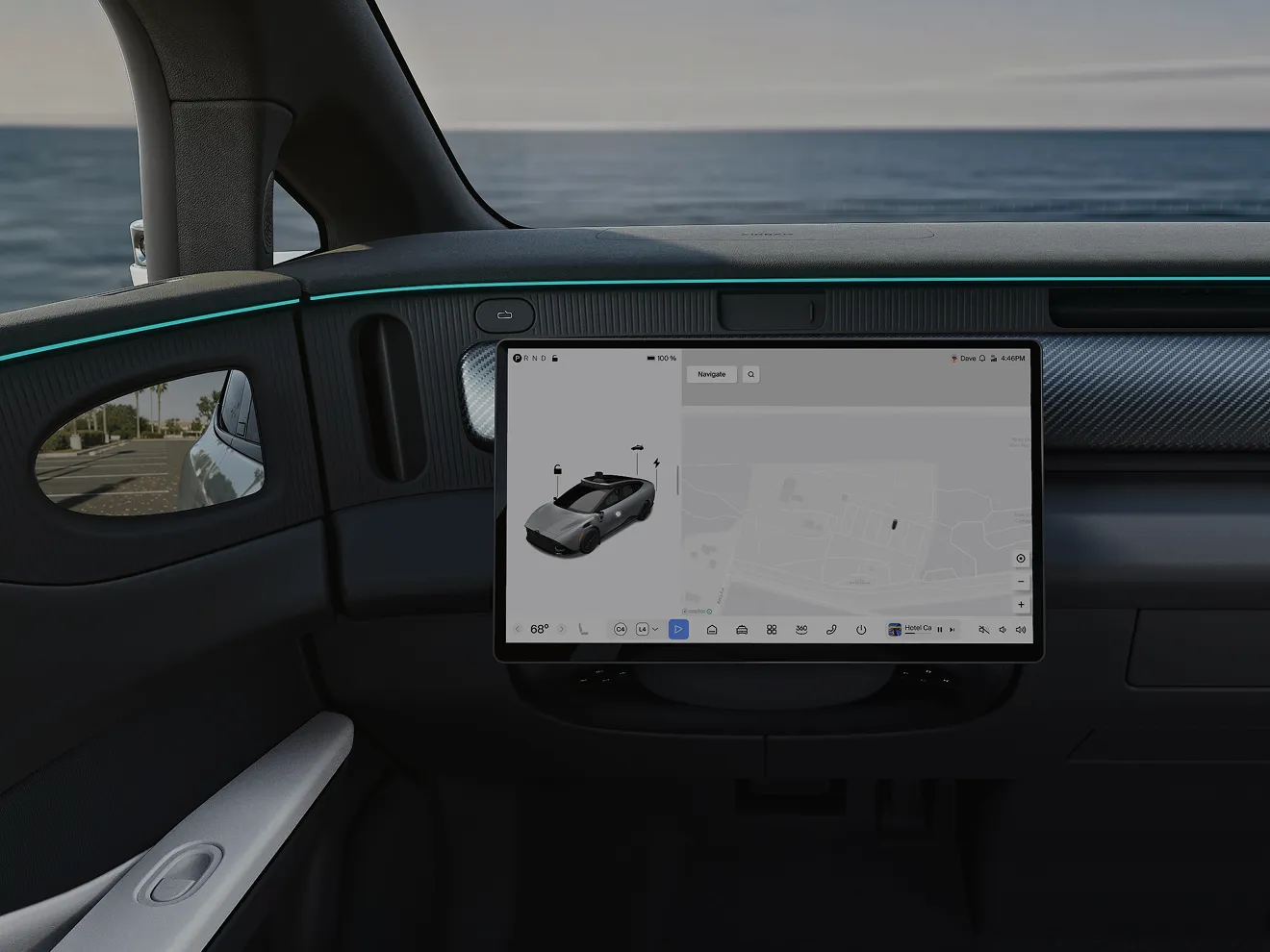 Volante plegable y pedales retráctiles del Tensor Robocar en modo autonomía L4