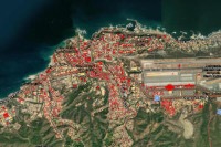 Escena 3D ArcGIS con edificios afectados en Catia La Mar, La Guaira