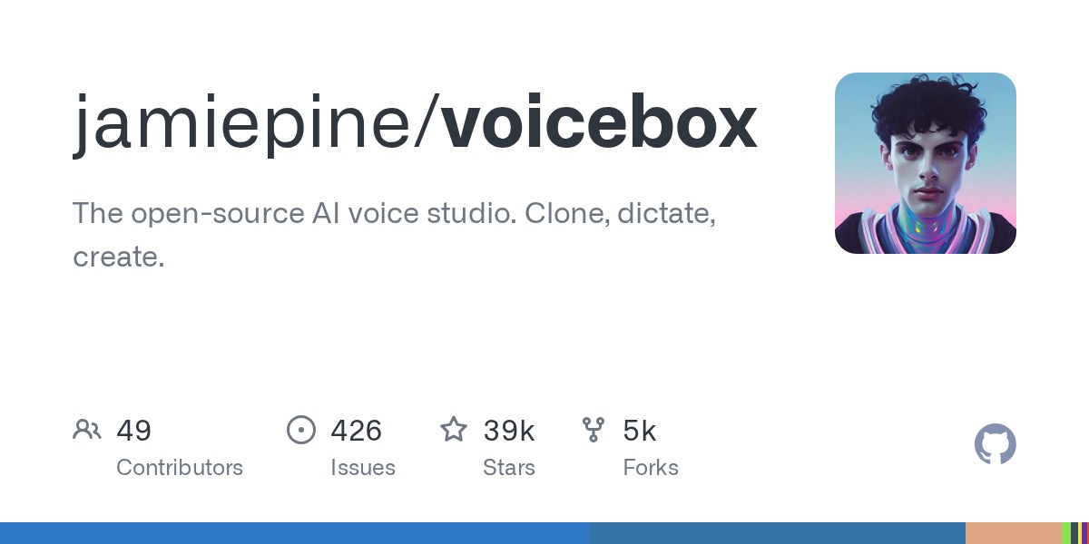 Repositorio jamiepine/voicebox en GitHub: estudio de voz open source con decenas de miles de estrellas
