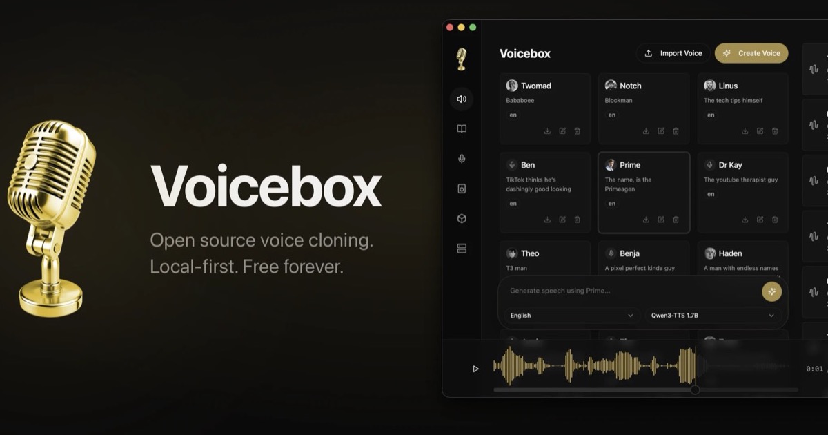 Voicebox: estudio de voz con IA de código abierto para clonar voces, dictar y generar speech localmente en macOS, Windows y Linux