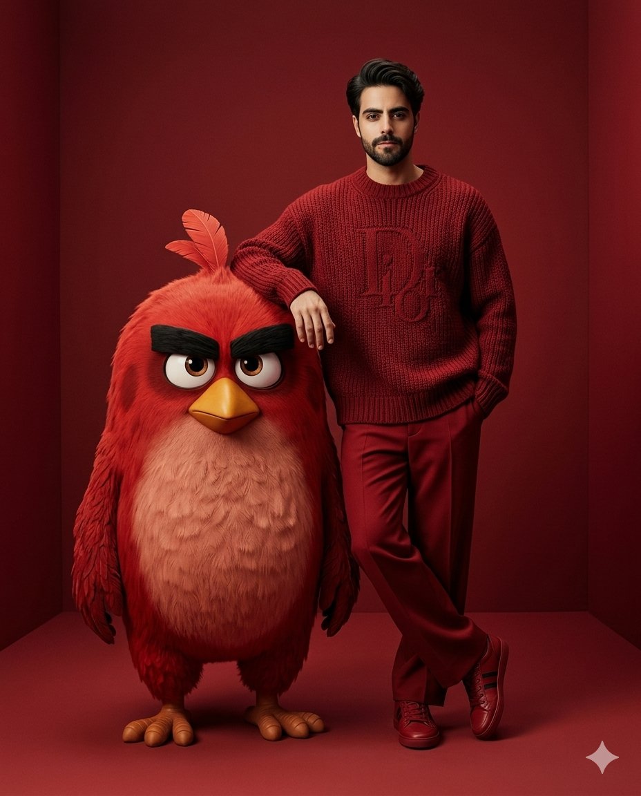 Campaña fashion luxury de @Xaroon_x con Red de Angry Birds en estudio rojo