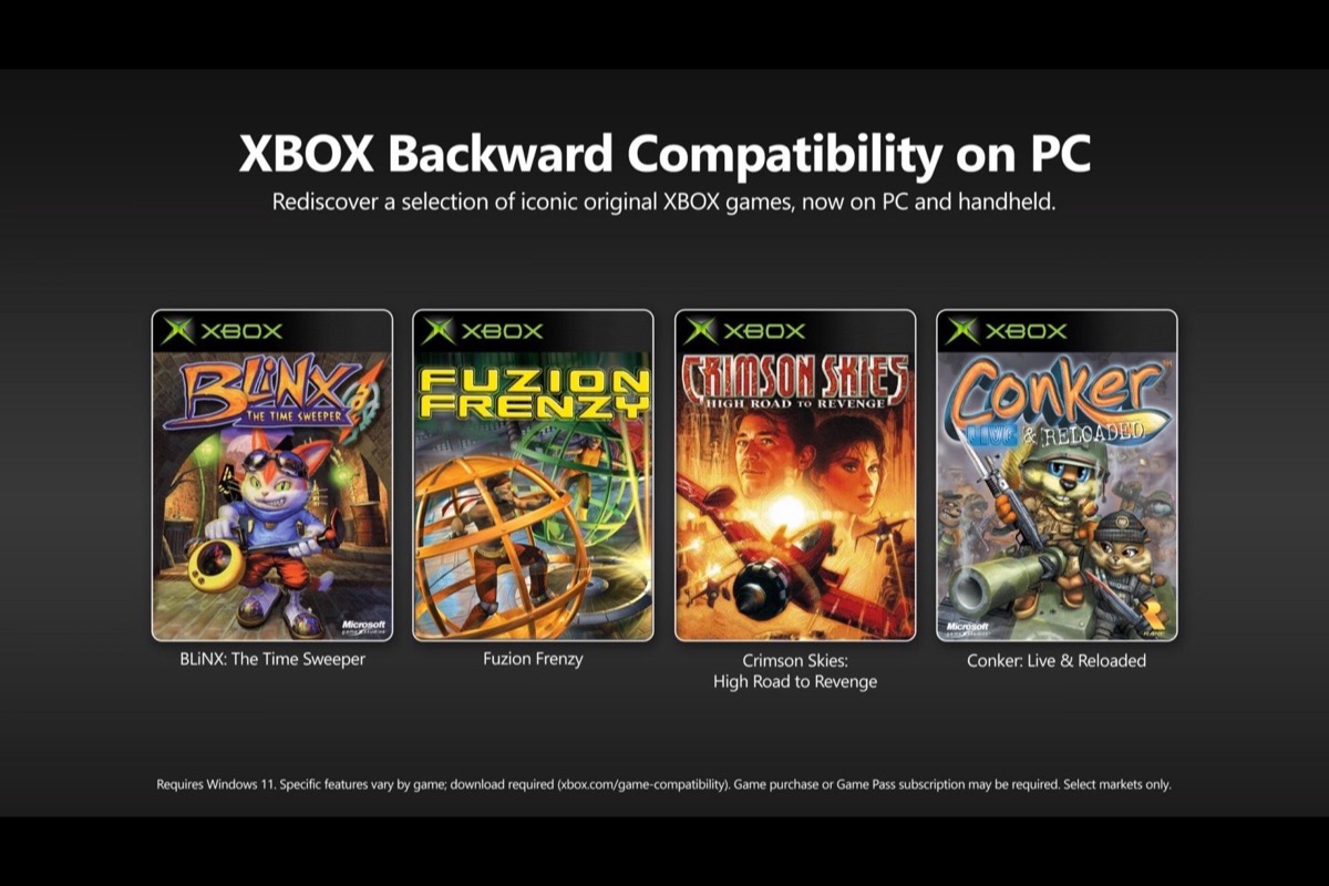 Cuatro juegos de la Xbox original en la campaña Xbox Backward Compatibility on PC: BLiNX, Fuzion Frenzy, Crimson Skies y Conker