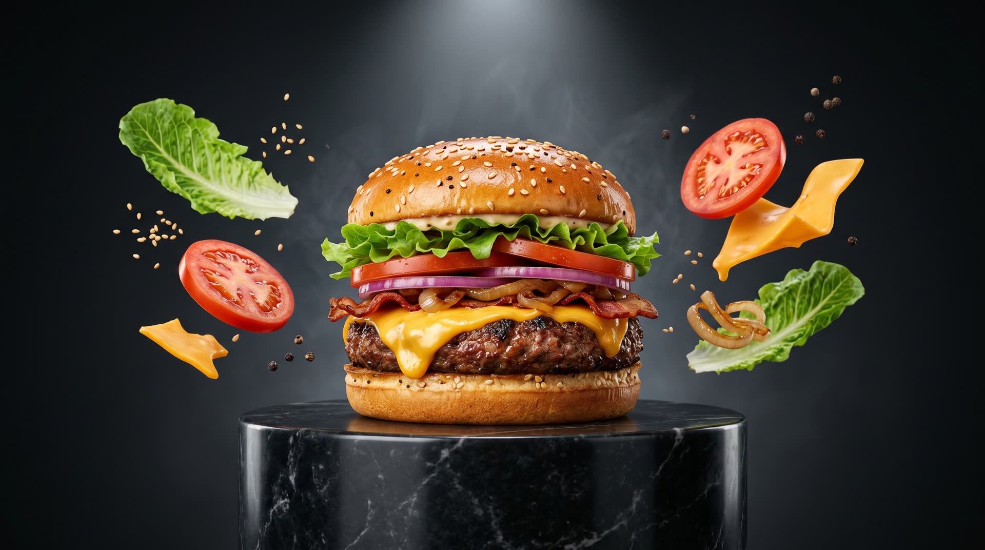 Food en pedestal con spotlight de @ZephyraLeigh, estilo restaurant advertising